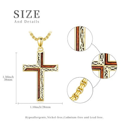 14K Gold Plated Cross Pendant Necklace Christian Jewelry Religious Gift - color: A10-Cross Gold Wood