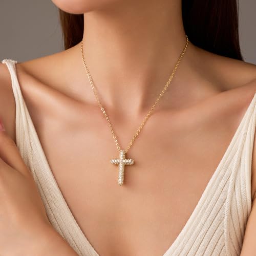 Baptism Cross Necklace for Women,First Communion Cross Necklaces Jewelry Gifts for Women - color: Crystal Bubble-G