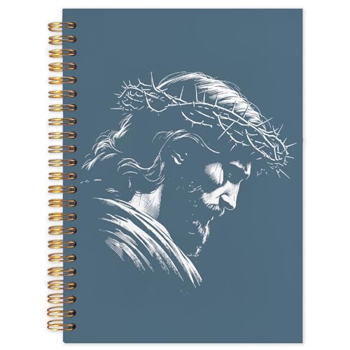 WUCHJ Lake Blue Crown of Thorns Jesus Christian Notebook, Religious Jesus Journal, Religious Prayer Spiral Notebook Journal for Note Taking, Christian Faith Based Gifts for Women Men, 5.5x8.5 Inch - color: lake blue Jesus with crown of thorns