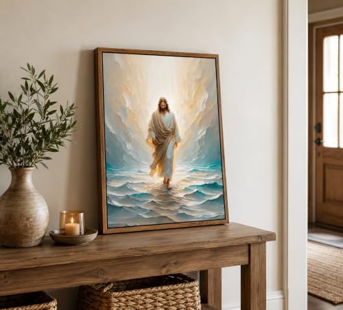 CXKAWM Framed Jesus Walking on Water Canvas Wall Art, 24x36in - color: Framed Jesus Walking, size: 24x36in