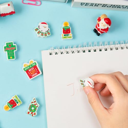 ANGOLIO 60Pcs Christian Mini Cartoon Bulk Erasers Merry Christmas Party Pencil Top Erasers Jesues Religious Cross Pattern for Classroom Activities Rewards Game Prizes Bible Christmas Party Supplies - style: Christian