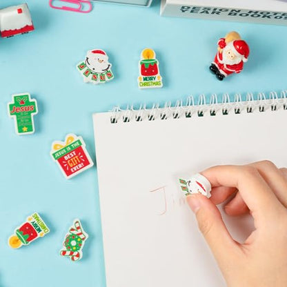 ANGOLIO 60Pcs Christian Mini Cartoon Bulk Erasers Merry Christmas Party Pencil Top Erasers Jesues Religious Cross Pattern for Classroom Activities Rewards Game Prizes Bible Christmas Party Supplies - style: Christian