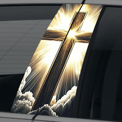 1 Pair Jesus Car B-Pillar Decals, Cross Car Center Pillar Stickers, Waterproof Vinyl Christian Vehicle Door Pillar Sticker Scratch Cover Sticker for Car Auto SUV (Luminous Cross) - color: Luminous Cross