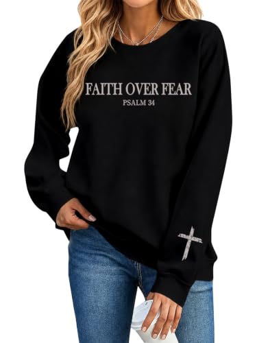 Christian Sweatshirts for Women Jesus Shirts Faith Cross Bible Verse Tops - color: Black-b, size: XX-Large