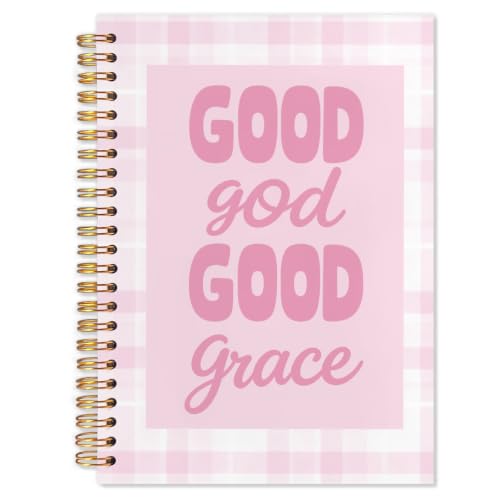Christian Pink Gingham Spiral Notebook 5.5x8.3 - color: White Christian Pink Gingham