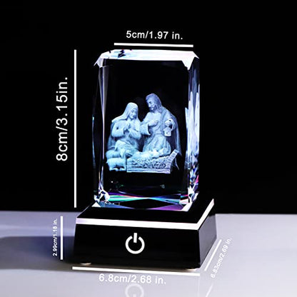 YWHL 3D Crystal Nativity Scene Figurines with Colorful Base Laser Engraved Holy Family Statues for Religious Gifts for Women Men on Christmas Christian Catholic Church Collectible Keepsakes - color: Nativity Set