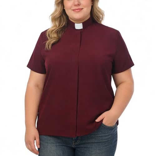 BPURB Women's Clergy Tab Collar Shirt Ministry Blouse - color: Burgundy, size: Large