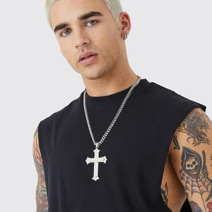 HZMAN Large Stainless Steel Christian Faith Cross Necklace for Men - color: Silver-1