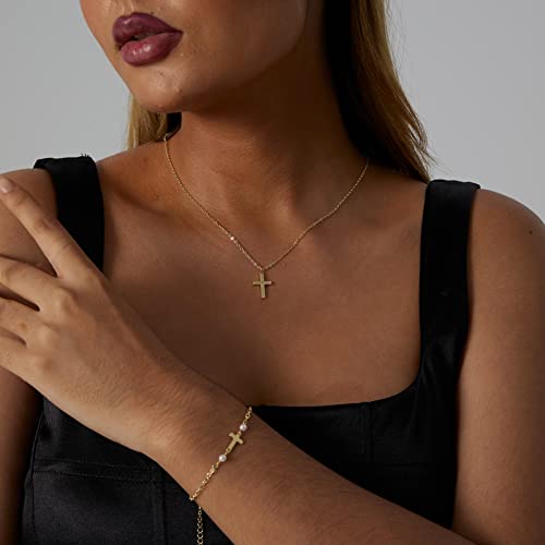 VIROMY Gold Cross Necklace for Women 14K Gold Plated Cute Sidways Cross Pendant Choker Necklaces Simple Trendy Everyday Jewelry for Women - style: Cross Pendant-43CM-Gold
