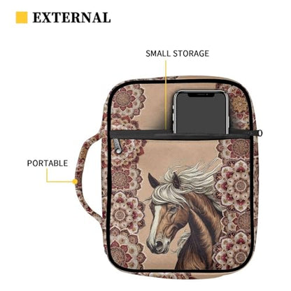 Suobstales Boho Mandala Horse Print Bible Cover Carrying Book Case for Women Men Lightweight Bible Bag Bible Protective with Handle and Zippered Pocket - color: Boho Mandala Horse