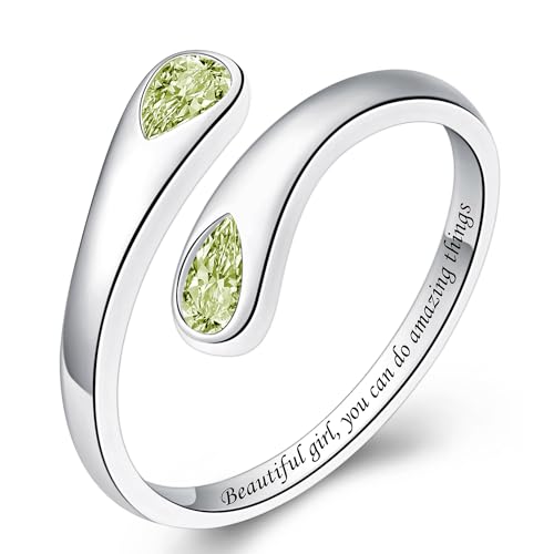Jinlou Thumb Rings for Women - 925 Sterling Silver Birthstone Open Teardrop Encouragement Adjustable Ring Women Gifts for Teens Mom Birthday Mother's Day St Patricks Day - color: August, style: Beautiful you can do amazing things