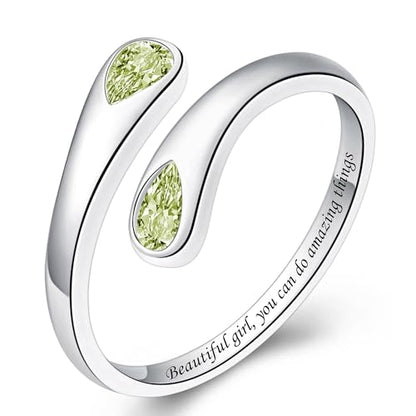 Jinlou Thumb Rings for Women - 925 Sterling Silver Birthstone Open Teardrop Encouragement Adjustable Ring Women Gifts for Teens Mom Birthday Mother's Day St Patricks Day - color: August, style: Beautiful you can do amazing things