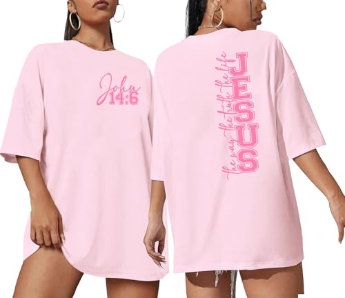 Oversized Christian Shirts Women: Jesus Tshirt Bible Verse Graphic Tee Tops - color: Pink, size: X-Large