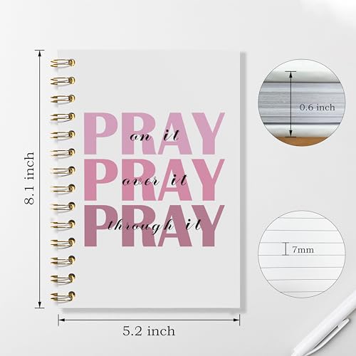 WFSM Prayer Journal, Pink Preppy Notebook - Pray on It Pray over It Pray Through It, Christian Gifts Journal, Daily Prayer Journal, Christian Journal, Christian Notebook for Women, 5.5x8.3 Inches - color: Pink