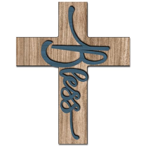 Blue Bless Biblical Verse Cross Wall Decor - Christian Wooden Cross - Christian Wooden Hanging Decorations for Home Easter Christmas Farmhouse Kids Room, 8x10 Inches -A05 - color: B Blue Bless