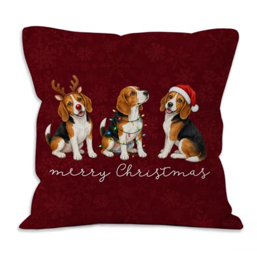 Merry Christmas Beagle Throw Pillow Covers 18x18 Home Decor - color: Beagle