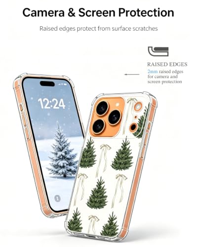Aesthetic Christmas Tree White Bows Phone Case Compatible with iPhone 17 Pro Max, Preppy Winter Phone Cover for iPhone 17 Pro Max - color: Christmas Tree Bows