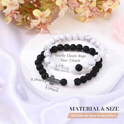 Beaded Cross Bracelet, Matching Bracelets for Couples Gifts for Him Christian Bracelets for Women, Love Bracelet Relationship Bracelets His & Her Valentine'S Day Cool Bracelets With Cross