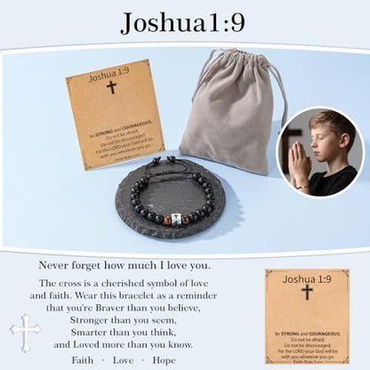 Cross Bracelet Beads Christian Bracelet for Boys Birthday Religion Gifts - style: Joshua 1:9