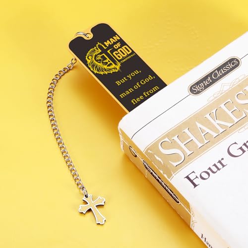 Christian Bookmark Man of God, Inspirational Lion Bible Verse Bookmark with Cross Pendant - style: but you man of god
