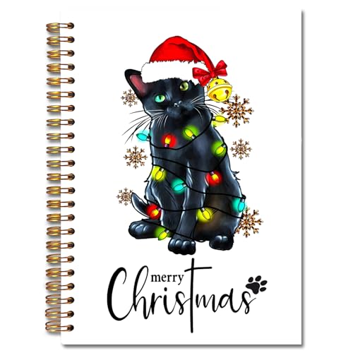Exqcom Christmas Black Cat Spiral Notebook Gifts, Black Cat Gifts, Merry Christmas Journal for Women, Winter Holiday Funny Kitty Hardcover Notebook Journal Office School Supplies, 5.5x8.3 Inch - color: white Bible Notebook-O