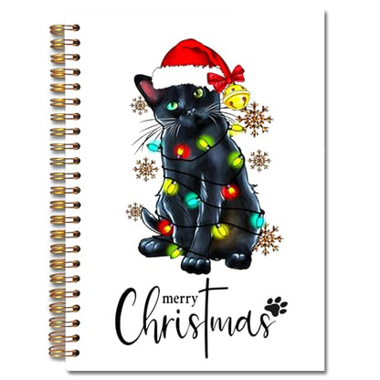 Exqcom Christmas Black Cat Spiral Notebook Gifts, Black Cat Gifts, Merry Christmas Journal for Women, Winter Holiday Funny Kitty Hardcover Notebook Journal Office School Supplies, 5.5x8.3 Inch - color: white Bible Notebook-O