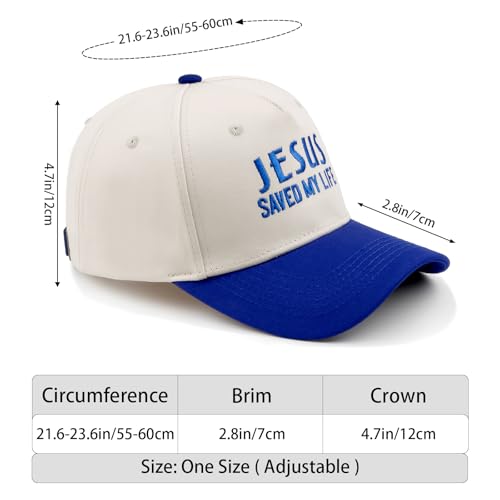 Embroidered Christian Two-Tone Baseball Cap for Men & Women, Adjustable Dad Hat Christmas Easter Gift - color: Jesus Saved My Life, Navy Blue/Beige