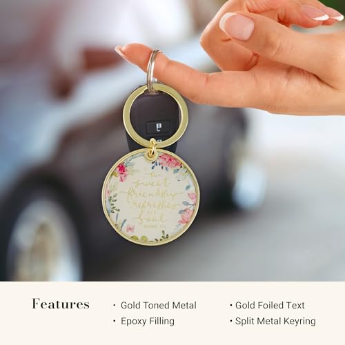 Christian Art Gifts Metal Inspirational Scripture Keychains for Men & Women: Round Sturdy Multicolor Encouraging Keyrings - color: Sweet Friendship/Pink Floral & Gold