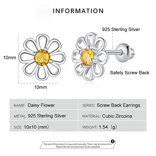 Butterfly Ladybug Unicorn Sloth Flamingo Dog Cat Turtle Angel Koala Daisy Panda Stud Earrings for Girls Women - Sterling Silver Hypoallergenic Animal Earrings with Secure Screw Backs - color: Daisy Flower