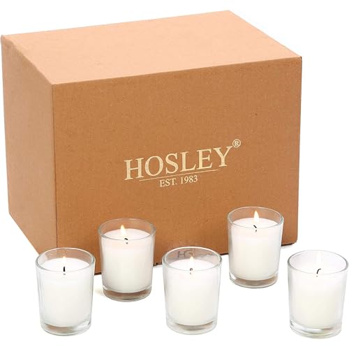 Hosley 20-Pack White Unscented Votive Candles in Clear Glass Holders Hand Poured Wax for Timeless Elegance and Versatile Décor Illuminate Every Moment - color: White, size: 20 Pack