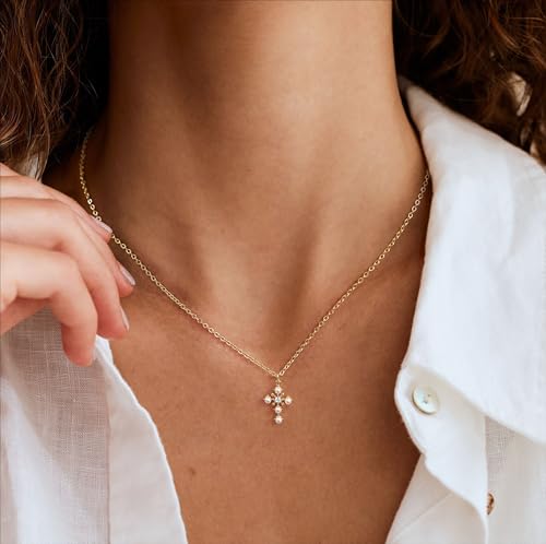 Cross Necklace for Women,Dainty 14k Gold Plated Pendant Necklaces - color: Gold-7