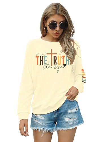 Christian Sweatshirt Women Bible Verse Pullover Religious Faithful Shirt - color: Apricot, size: Medium