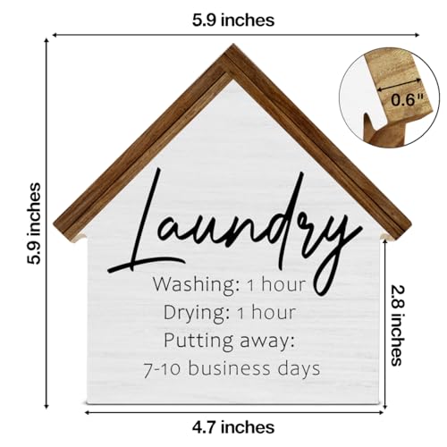 Laundry Room Decor, Washing Drying Putting Away House Shaped Wood Sign - color: loundry