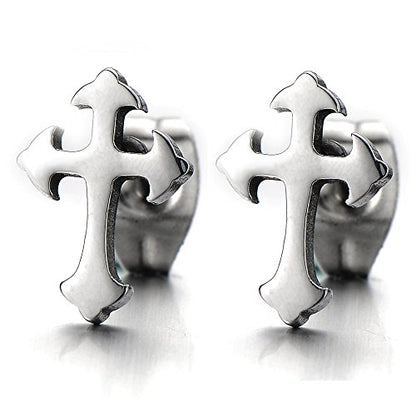 Pair Unisex Plain Cross Stud Earrings of Stainless Steel for Man and Women - color: A-Metal Color:Silver
