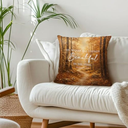 Christian Fall Forest Path Landscape Throw Pillow Covers 18x18 - color: Fall Forest