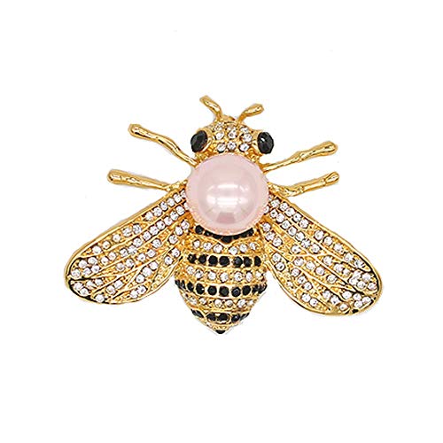 Honey Bee Brooches Crystal Insect Themed Bee Brooch Animal Fashion Shell Pearl Brooch Pin Gold Tone - color: Pink pearl