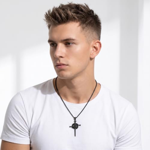 14K Gold Plated Cross Pendant Necklace Christian Jewelry Religious Gift - color: B03-Nail Cross Black
