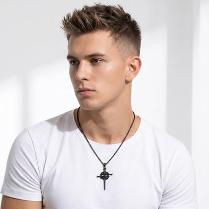 14K Gold Plated Cross Pendant Necklace Christian Jewelry Religious Gift - color: B03-Nail Cross Black