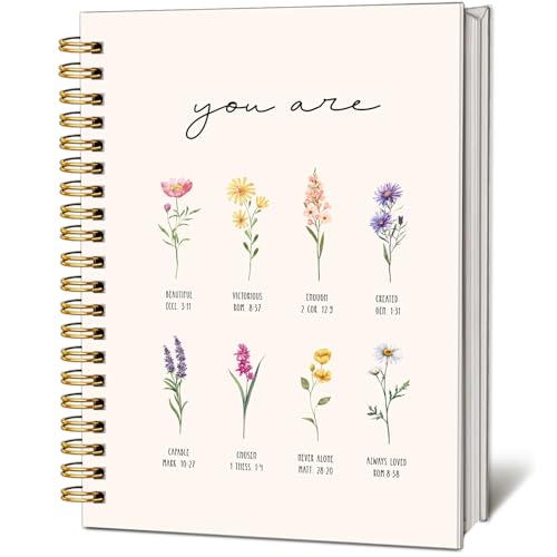 Watercolor Wildflower Christian Notebook, You are Affirmation Bible Journal with Scripture Verses, Boho Inspirational Prayer Hardcover Jounaling for Bible Study, Religion Gift for Women - color: You Are