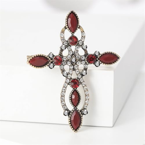 Vintage Rhinestone Cross Broochs for Women Men Dainty Sparky CZ Crystal Christian Lapel Pins for Dress Coat Sweater Suit Backpacks Badge Corsage Elegant Accessories Jewelry - color: Red CZ