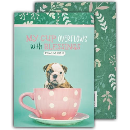 Christian Art Gifts Small Scripture Notepad for Women: Cup Overflows - color: Teal/Puppy