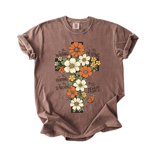 Daytee Christian Floral Cross Shirt Garment Dyed Faith Tee Inspirational Jesus Shirt Religious Flower Graphic Shirt - size: XX-Large