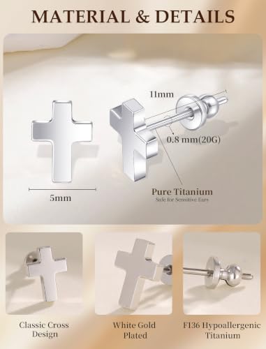 Limerencia Titanium Stud Earrings, Cross Earrings for Sensitive Ears - color: Silver +Butterfly Back