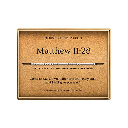 Loved Creations Morse Code Bracelets for Women, Christian Bible Verse Bracelets, Scripture S925 Sterling Silver Inspirational Faith Jewelry, Religious Gifts for Women - color: Matthew 11:28