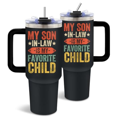 Favorite Son in Law Gifts, Son in Law 40 oz Tumbler with Handle and Straw - color: Son1