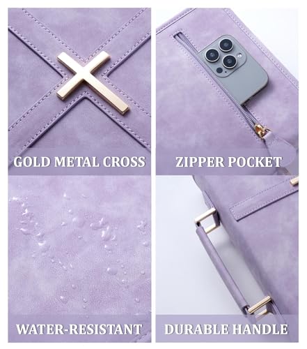 Vegan Leather Bible Cover Case, Bible Bag for Men Women, Gift Box Packaging - color: Purple