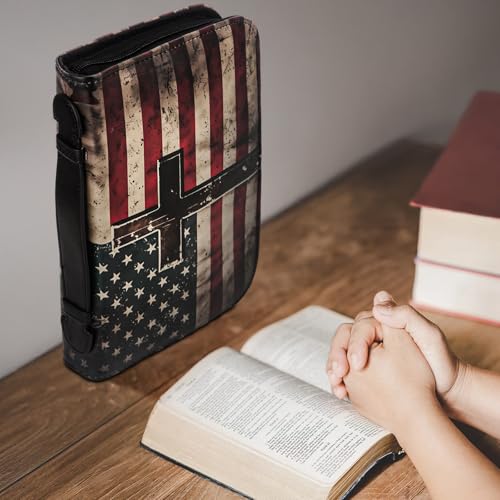 Bible Cover, Bible Carrying Book Case for Men,Protective Bible Organizer Holder Bag with Handle and Zippered Pocket, Christian Gift for Girls Boy (American Flag, XXL) - color: American Flag, size: XXL