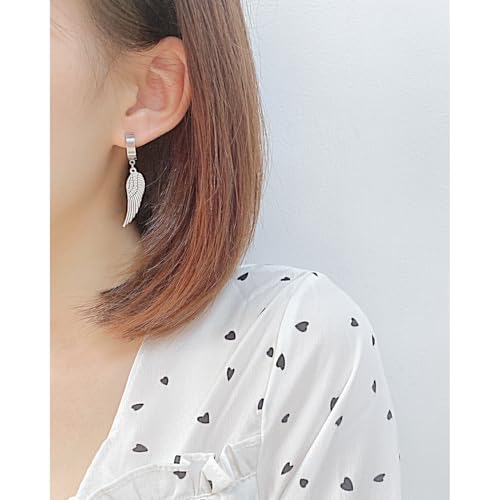 Angel Wings Huggie Hoop Earrings for Women Men Punk Stainless Steel Silver Feather Dangle Drop Earrings Trendy Mini Small Cuff Hoop Earring Hypoallergenic Wing Statement Earring Halloween Birthday Party Jewelry