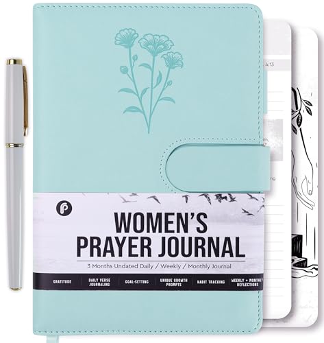 Prazoli Leather Christian Prayer Journal for Women – All Year Bible Journal Daily Gratitude Scripture Notebook | Devotionals for Women & Bible Notebook Journaling | Inspirational Religious Gifts - color: Women's Blue Flower