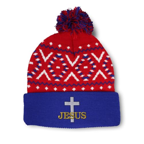 Pom Pom Beanies for Women Christian Cross Jesus Faith Jesus Christ Skull Cap Winter Hats for Men One Size - color: American X Design Only